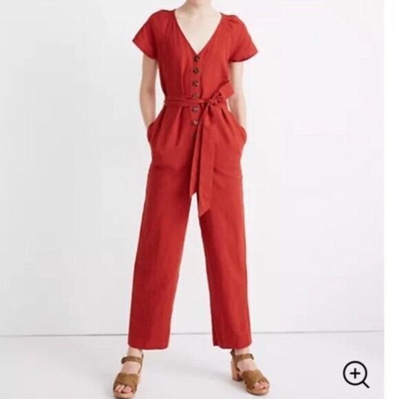 NEW Madewell Linen-Cotton Pleat-Sleeve Jumpsuit‎ - Picture 1 of 16